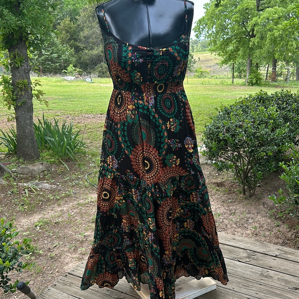 Bohemian Black and Green Maxi Dress